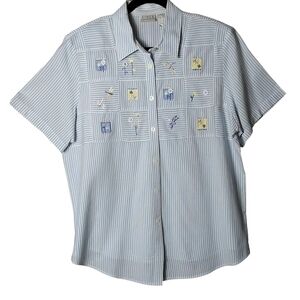 VTG 90 Koret Francisca Women L Stripe Cottagecore Garden Embroidery Art To Wear